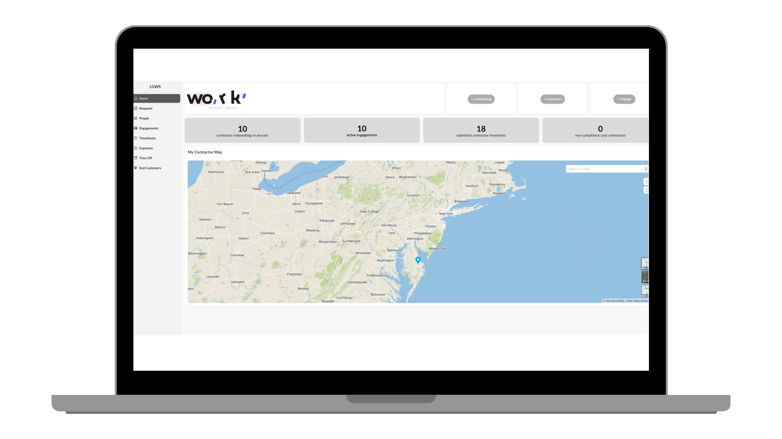 lead and gain workforce solution eor software mockup on laptop screen